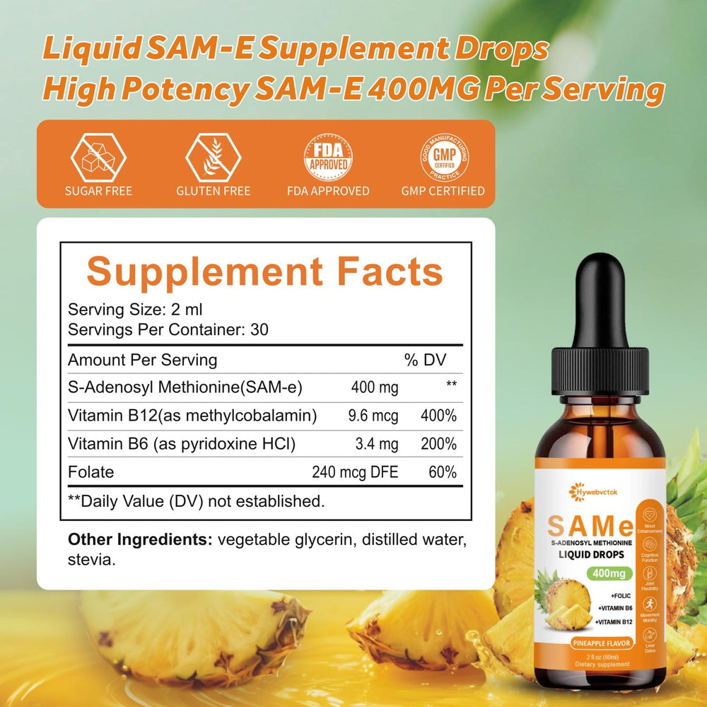 Hywebvctok pineapple-flavored SAM-E liquid in a glass dropper