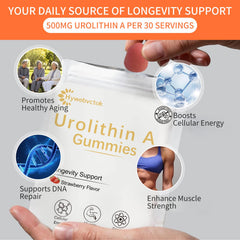 Hywebvctok Urolithin A strawberry flavor closeup communicates tasty, convenient wellness support