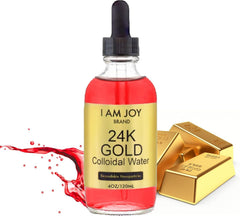 I Am Joy co. liquid gold bottle front view highlights premium 24K gold content.