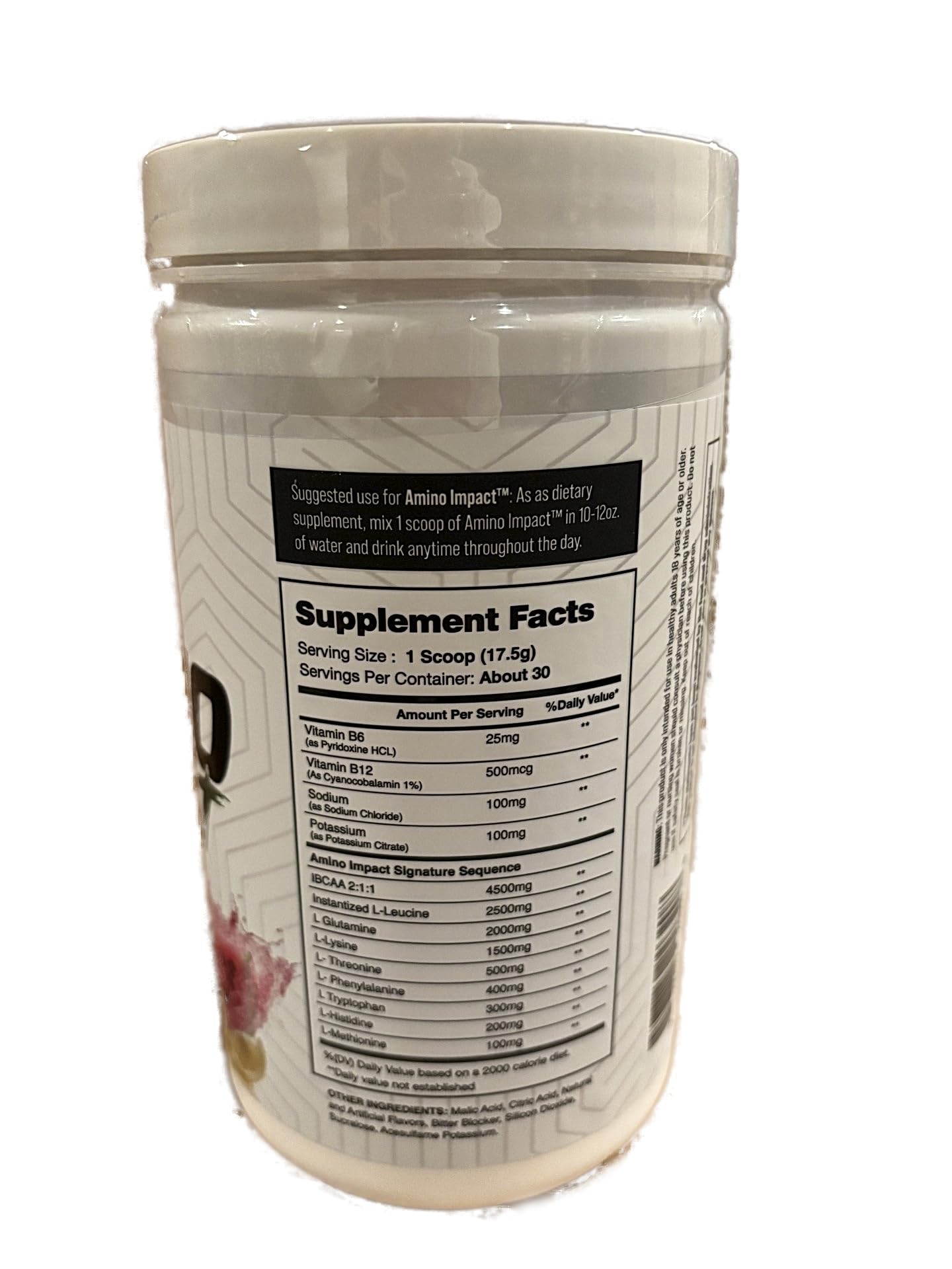 I-Prevail Amino Impact ingredient panel highlighting EAAs and BCAAs for performance