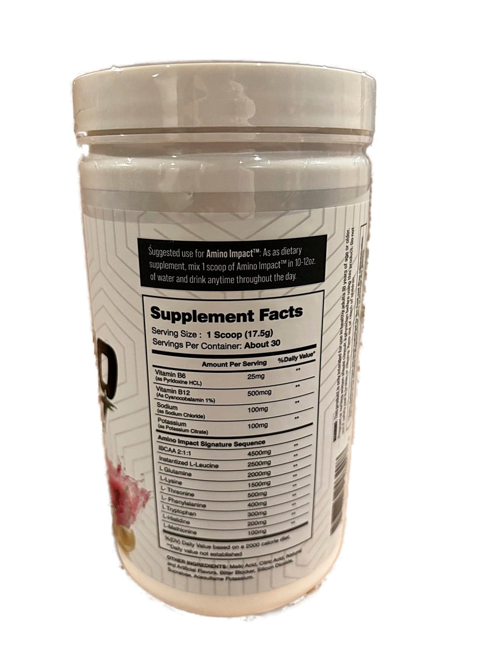 I-Prevail Amino Impact ingredient panel highlighting EAAs and BCAAs for performance