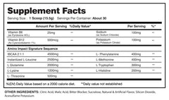I-Prevail Amino Impact tropical tea label closeup showing clean ingredients for post-workout recovery