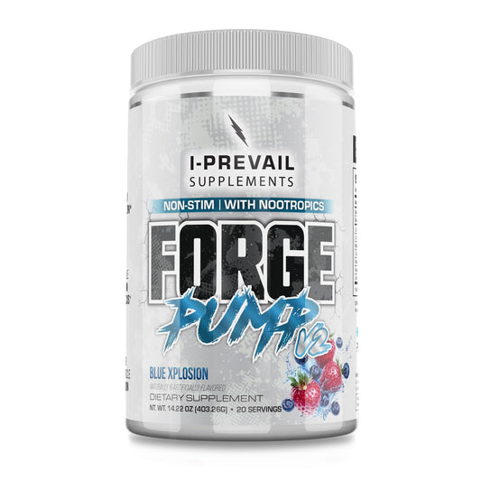 I-Prevail Forge Pump V2 Blue Xplosion bottle shows powerful nitric oxide pump potential