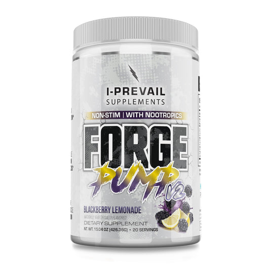 I-Prevail Forge Pump V2 bottle pouring, highlighting hydration and pump potential.