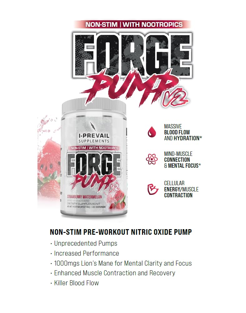 I-Prevail Forge Pump V2 label closeup emphasizes citrulline and beet root for nitric oxide.