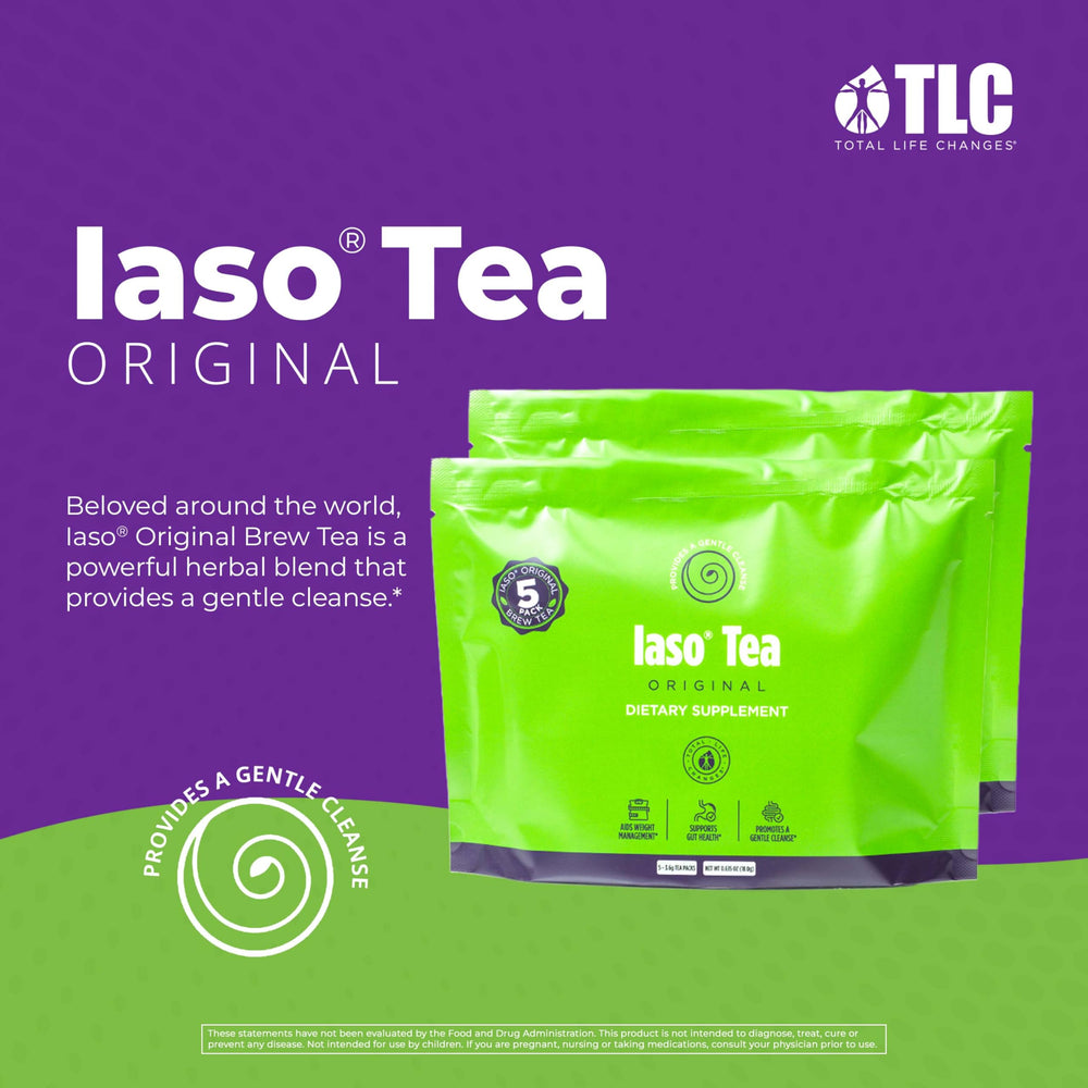 IASO Brewed Tea Original sachet close-up showing plant-based blend.