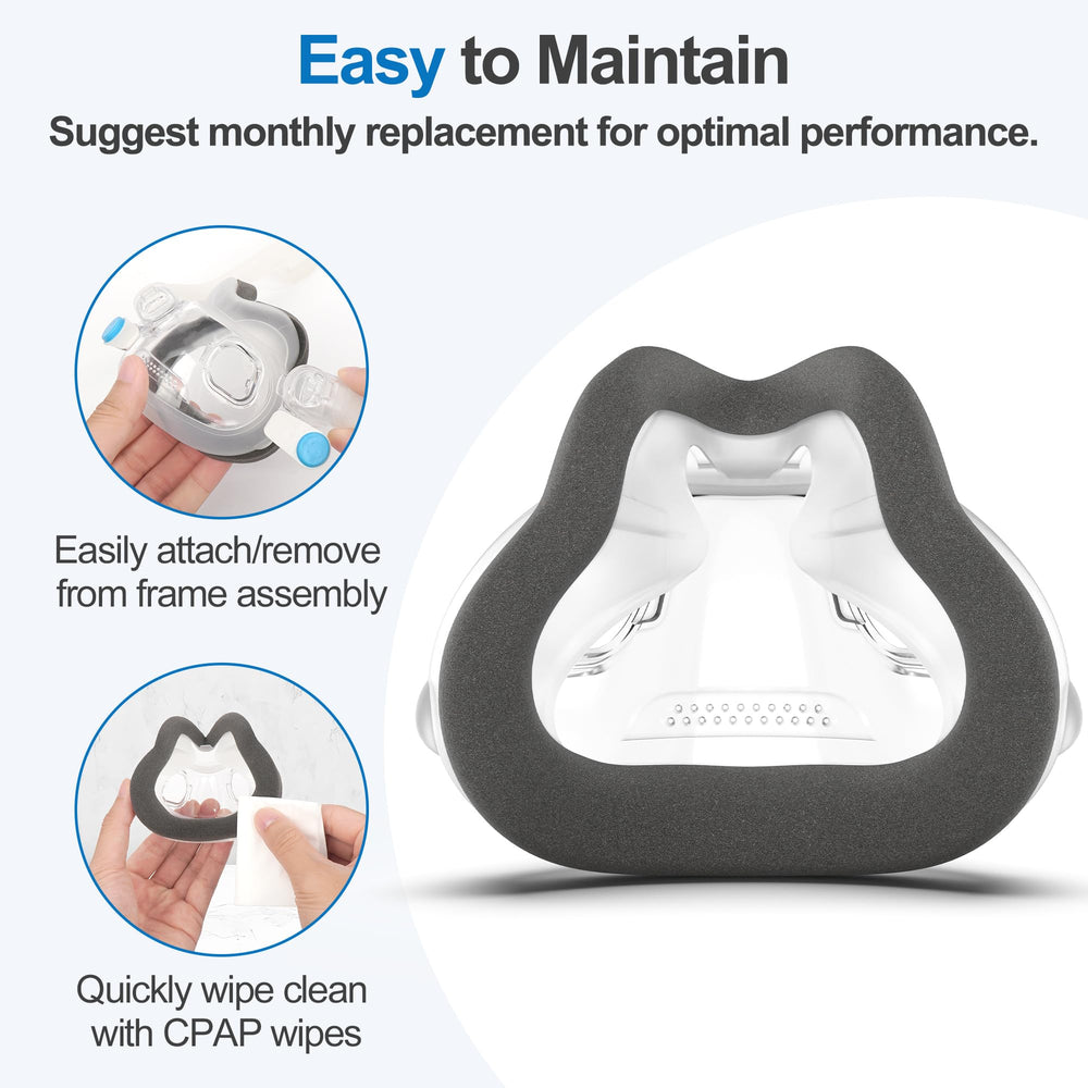 Easy cleaning with CPAP wipes to maintain hygiene and seal integrity.