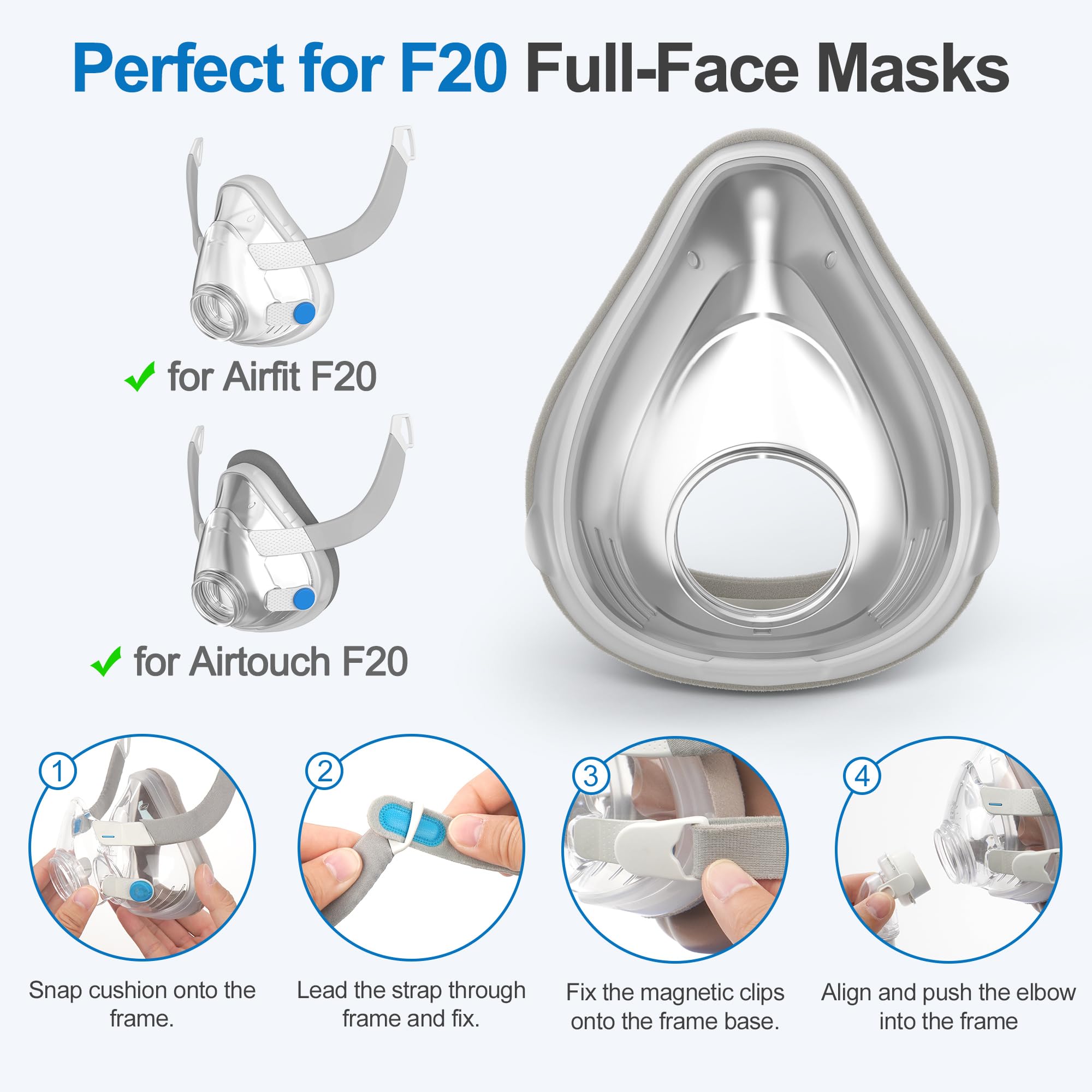 Easy replacement: IBEET cushion snaps onto the AirFit F20 frame.