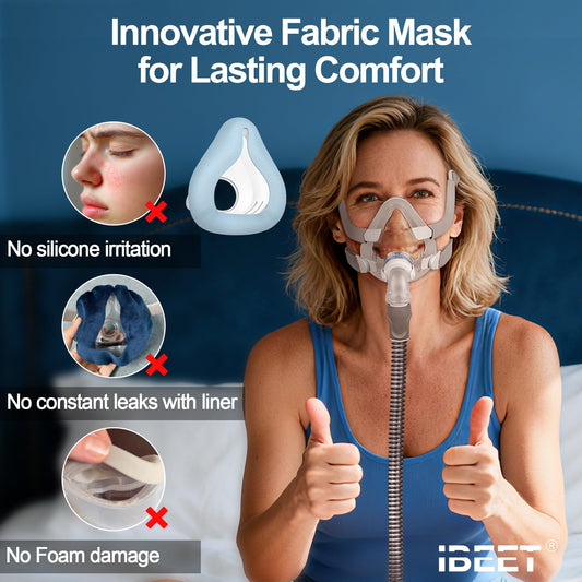 IBEET cushion on AirFit F20 blue side seal supports secure fit during sleep.