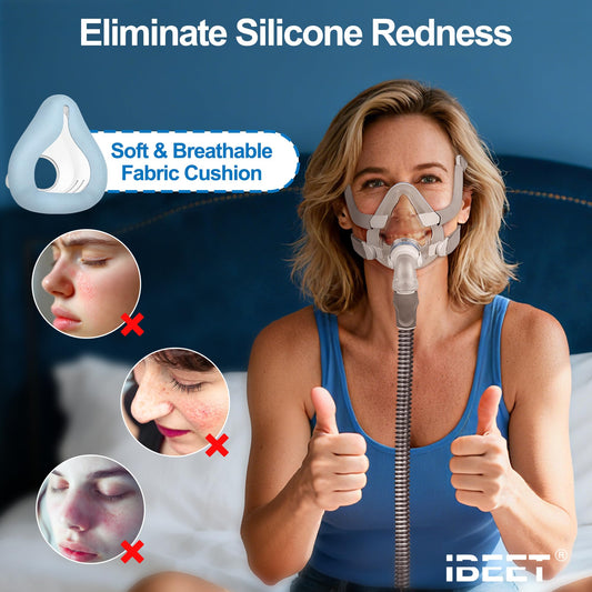 Breathable fabric surface reduces silicone contact for sensitive skin with IBEET cushion.