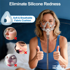 Breathable fabric surface reduces silicone contact for sensitive skin with IBEET cushion.