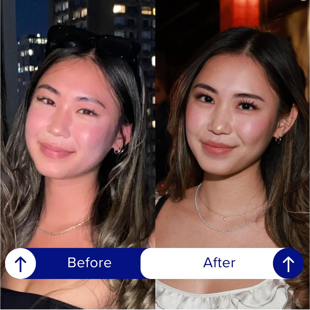 IBLUSH Asian Flush Gel in-use beside a drink shows practical use