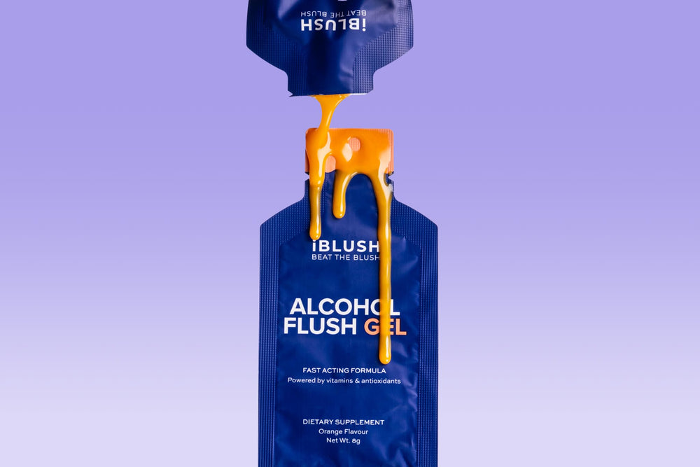 IBLUSH Asian Flush Gel orange gels inside pack, convenient for social occasions.