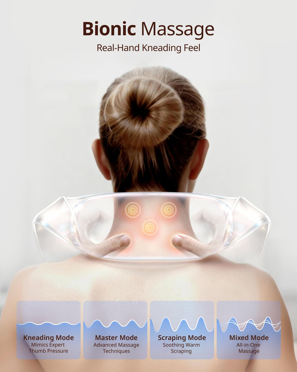 Ibreo massager control panel shows four modes for versatile relief