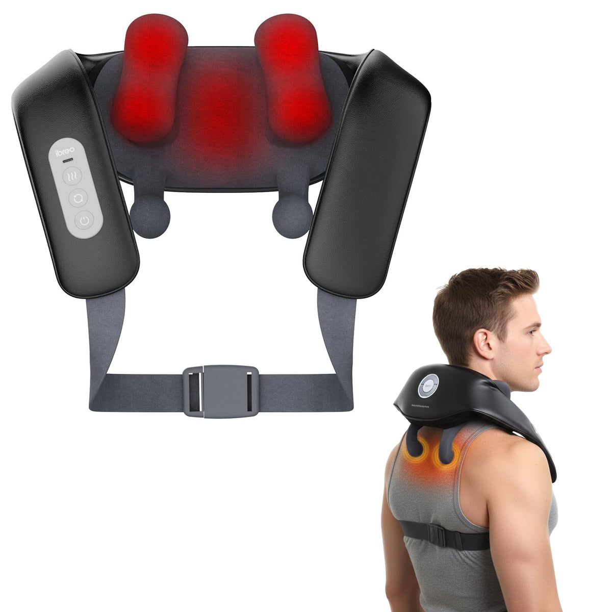 Ibreo shiatsu neck and back massager with heat front view for comforting relief