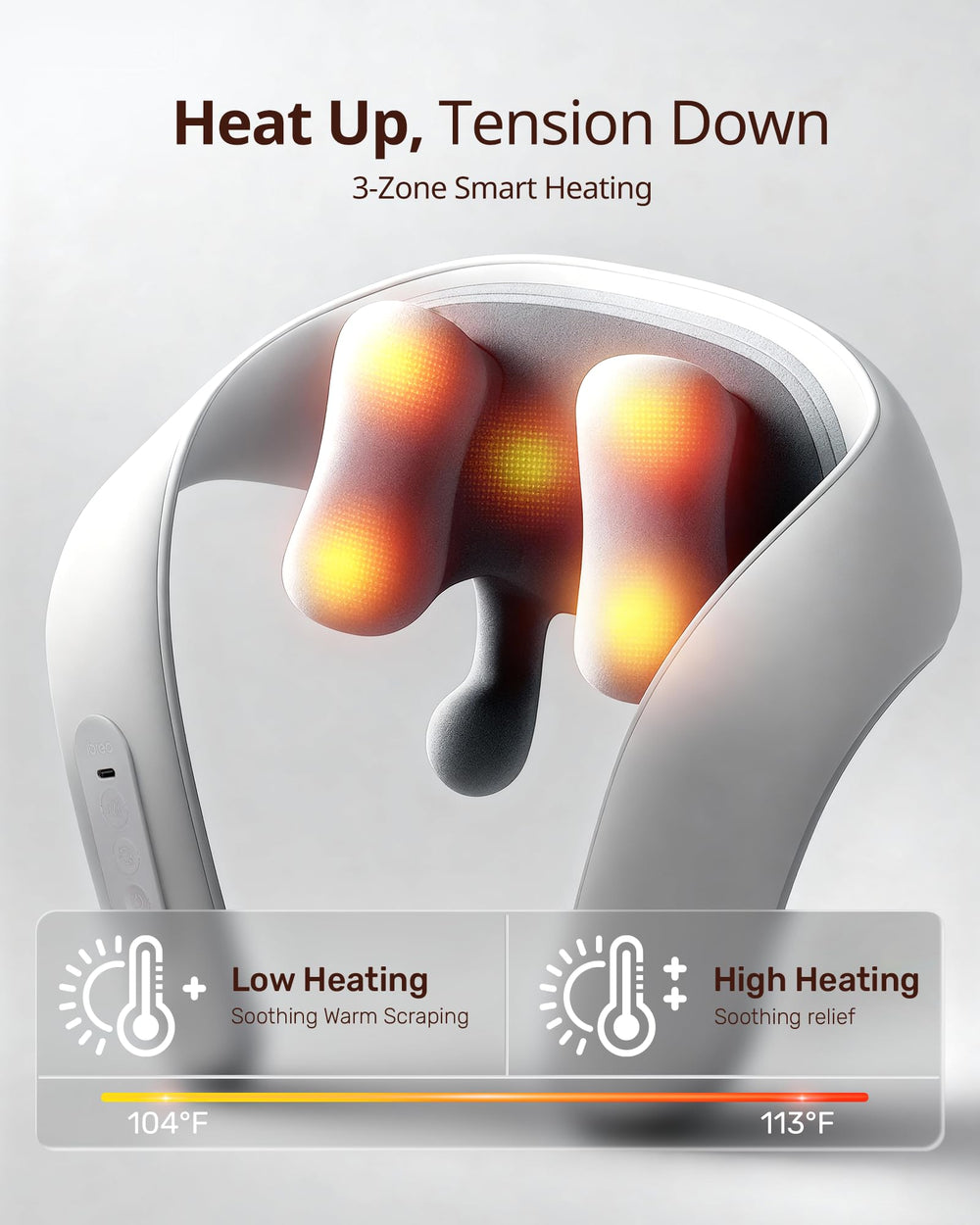Dual heating settings on Ibreo massager close-up for warmth control