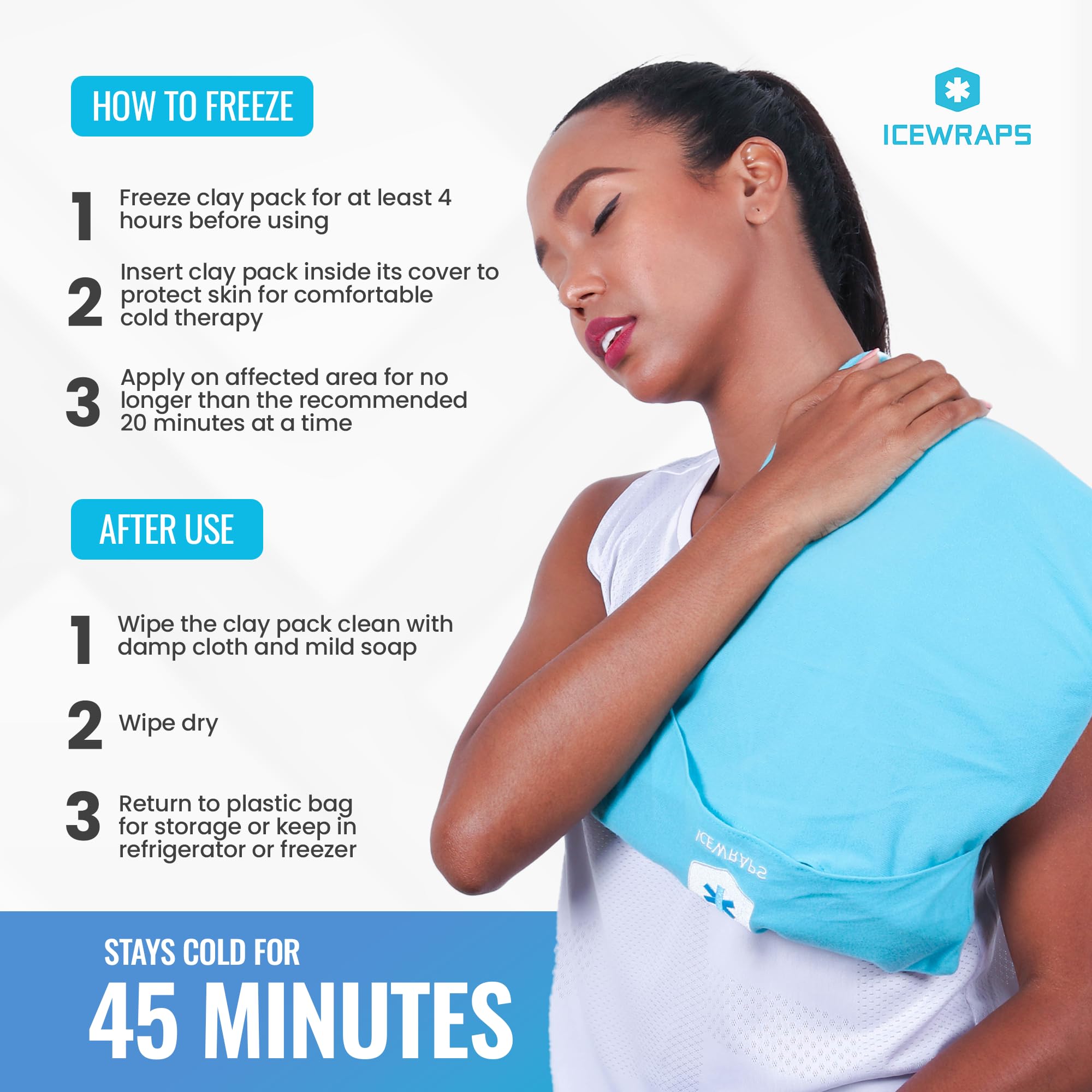 ICEWRAPS back and shoulder coverage for large-area cooling treatment.