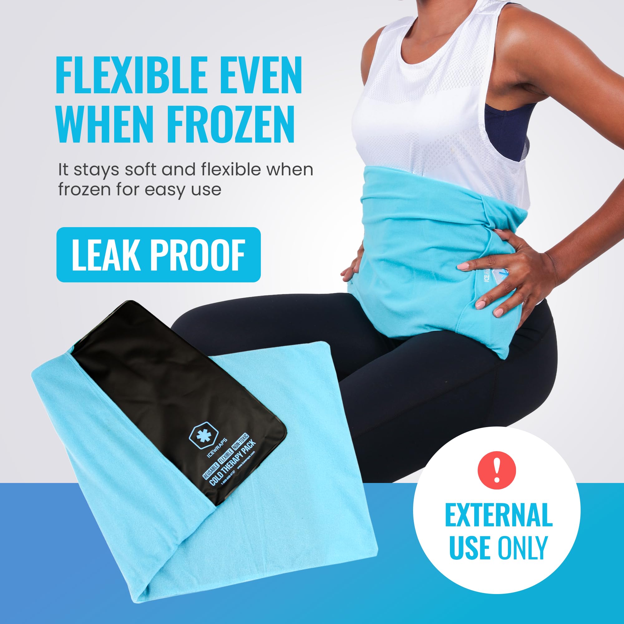 ICEWRAPS knee-area usage illustrating targeted cooling for joints.