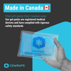 ICEWRAPS soft gel pack close-up shows durable, puncture-resistant design.
