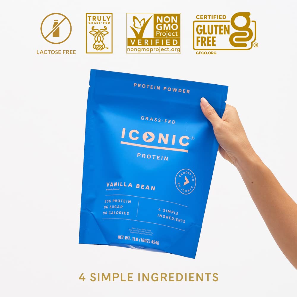 ICONIC Lactose-free, gluten-free, Non-GMO badge on packaging signals allergen-friendly option.