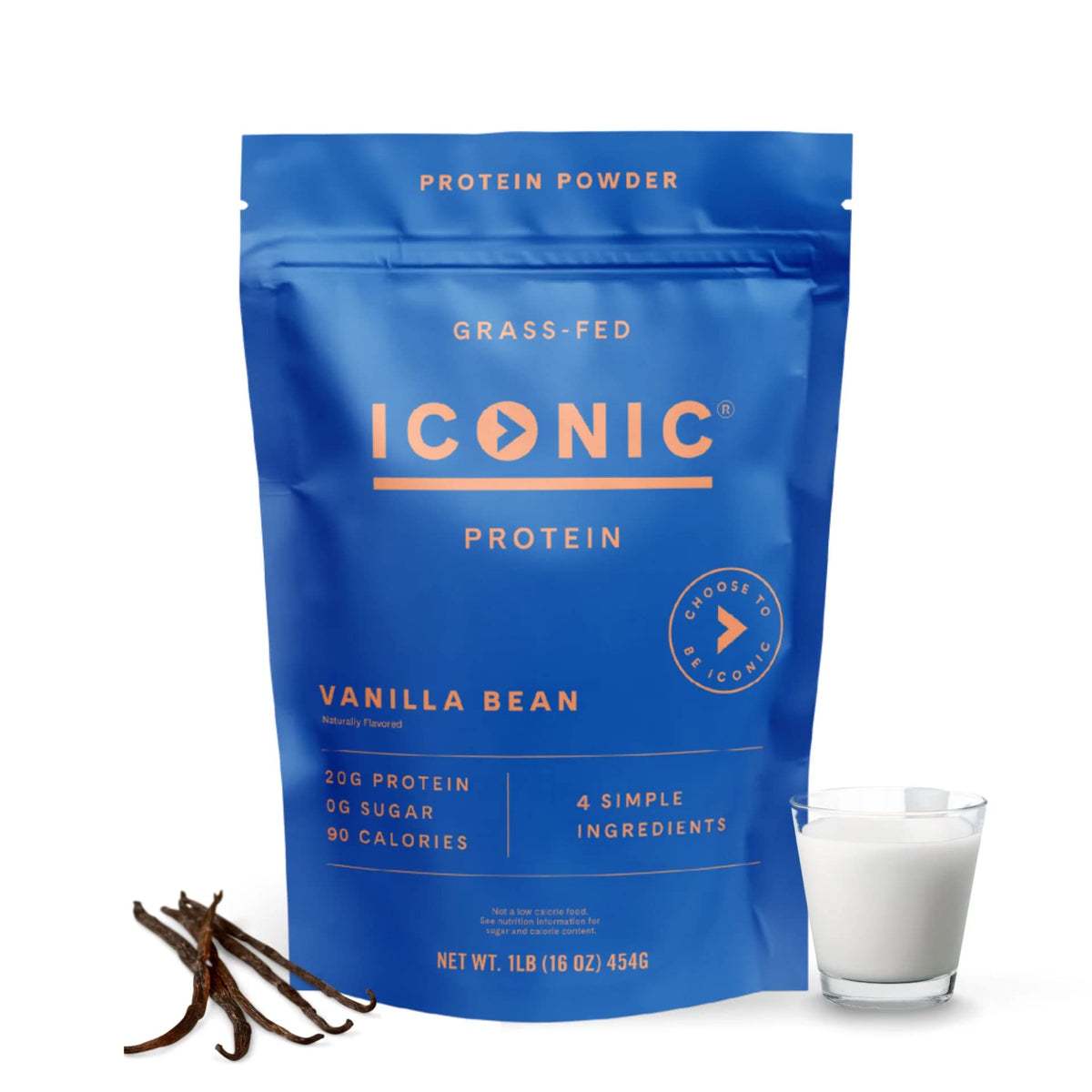 ICONIC Protein Powder Vanilla Bean tub with grass-fed nutrition for lean muscle support.