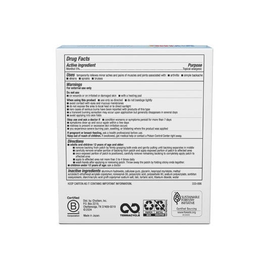 Icy Hot Original patch variety pack back view highlighting discreet, breathable wear