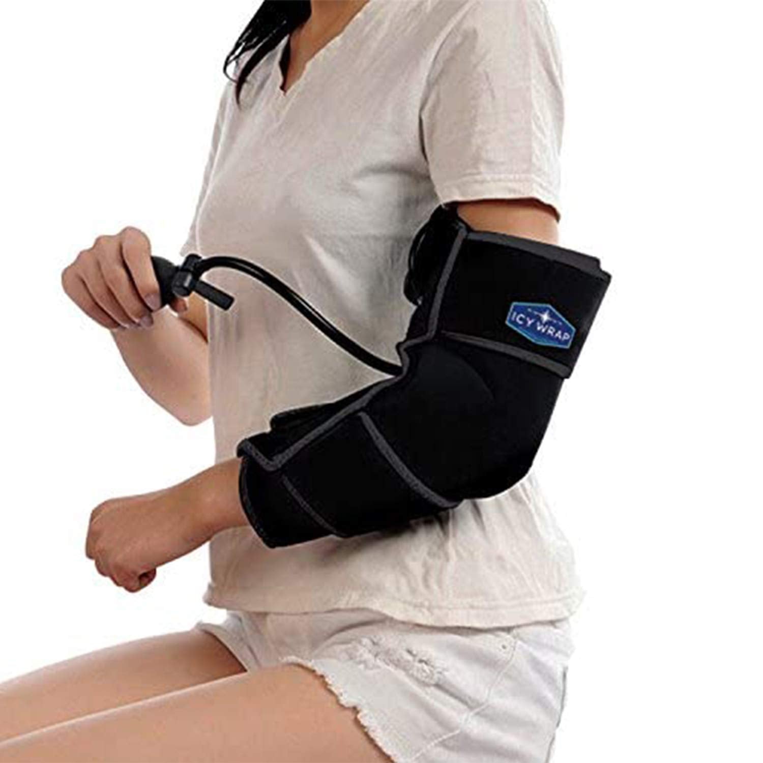 Icy Wrap cold pack elbow wrap on arm delivers targeted cooling relief