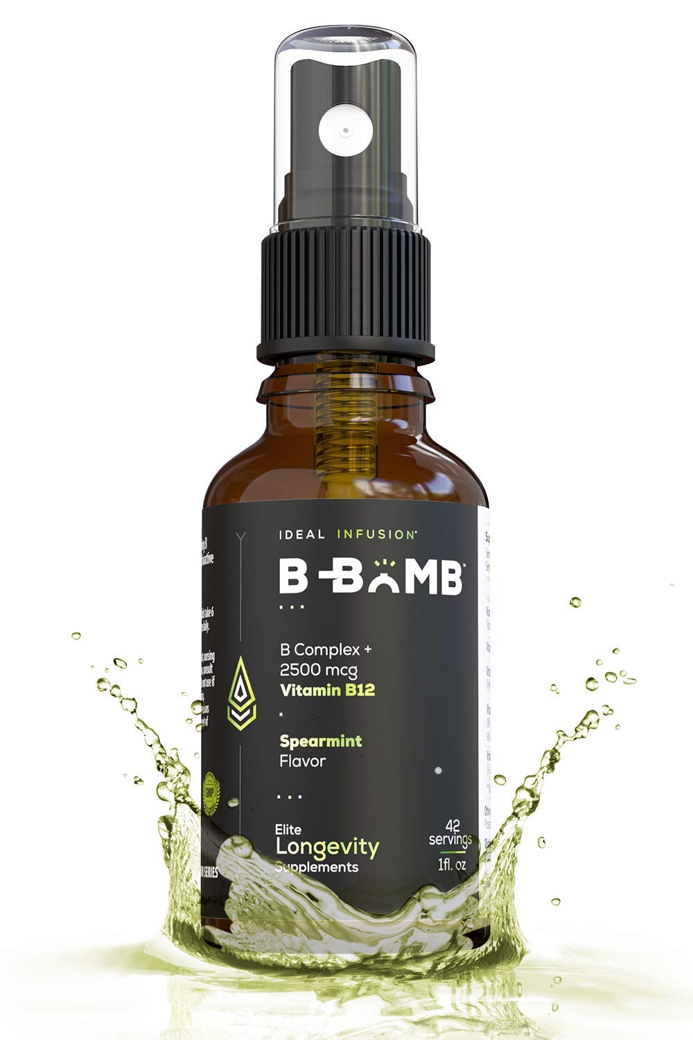 Ideal Infusion B-Bomb bottle showing vegan sugar-free B12 blend for daily energy potential