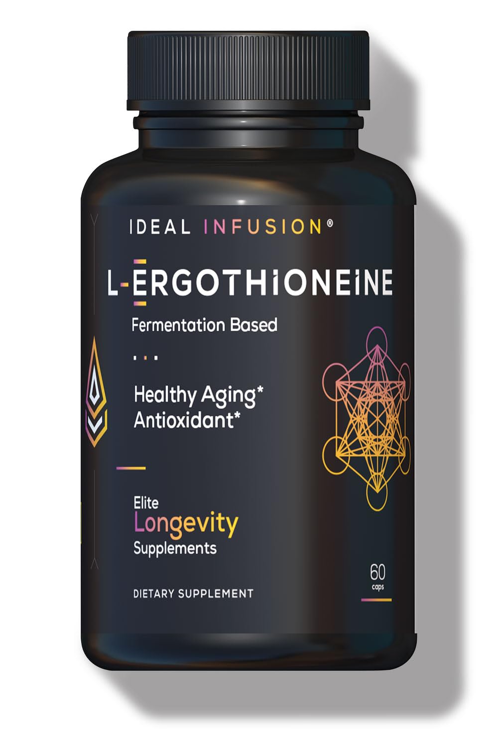 Ideal Infusion ergothioneine bottle demonstrates fermentation-based antioxidant support for daily health.
