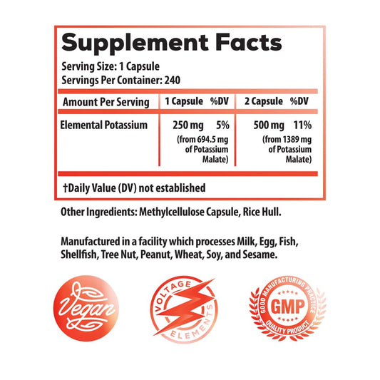 Ideal Infusion Potassium Malate capsules closeup on label highlighting bioavailability