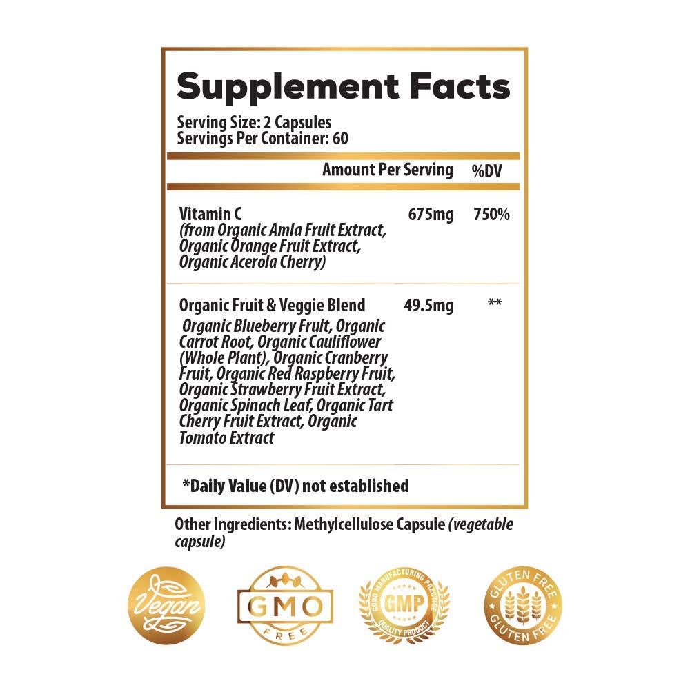 Ideal Infusion Vitamin C bottle side label highlighting natural whole-food ingredients.