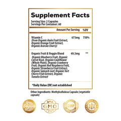 Ideal Infusion Vitamin C bottle side label highlighting natural whole-food ingredients.