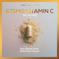 Ideal Infusion Vitamin C capsules closeup showing plant-based sourcing.