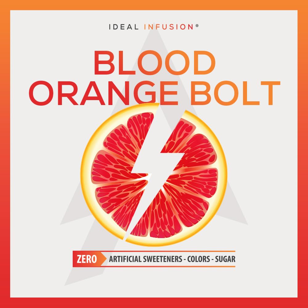 Ideal Infusion Zero sugar Blood Orange label promotes guilt-free hydration.