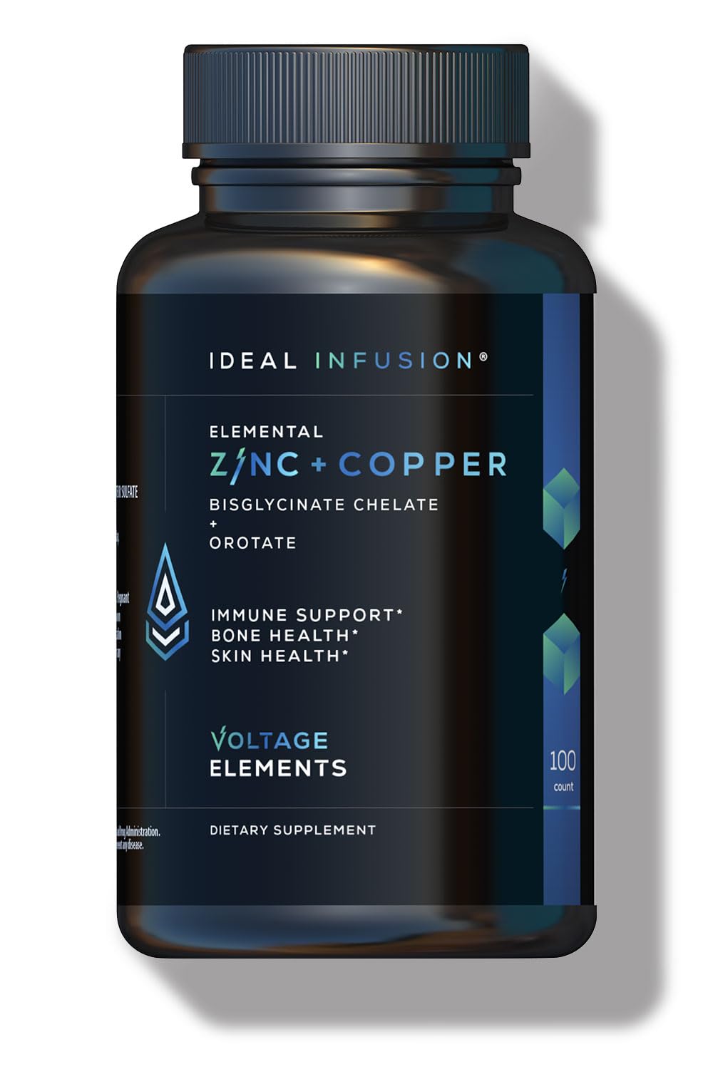 Ideal Infusion zinc-bisglycinate-chelate bottle highlights highly bioavailable zinc for daily wellness.