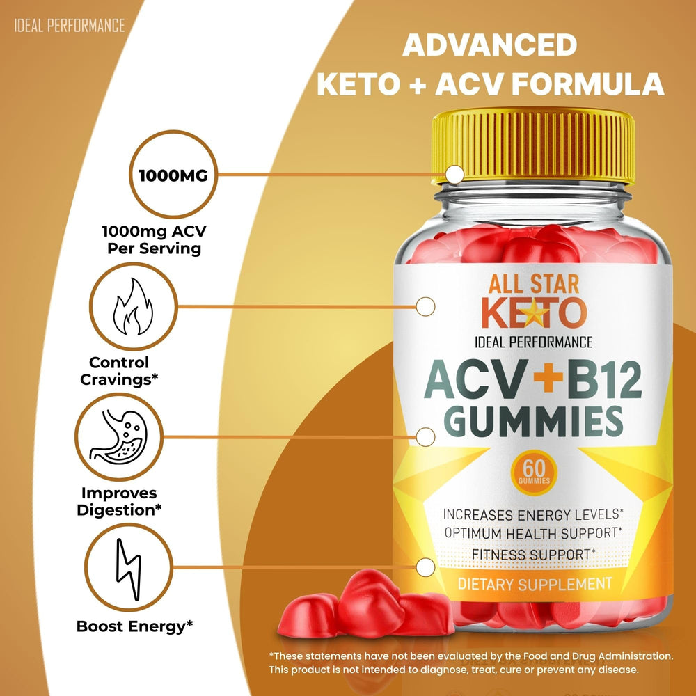 IDEAL PERFORMANCE All Star Keto ACV Gummies bottle emphasizes ACV+B12 synergy