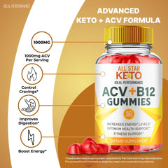 IDEAL PERFORMANCE All Star Keto ACV Gummies bottle emphasizes ACV+B12 synergy