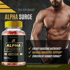 IDEAL PERFORMANCE Alpha Surge Gummies serving on table suggests a simple daily routine