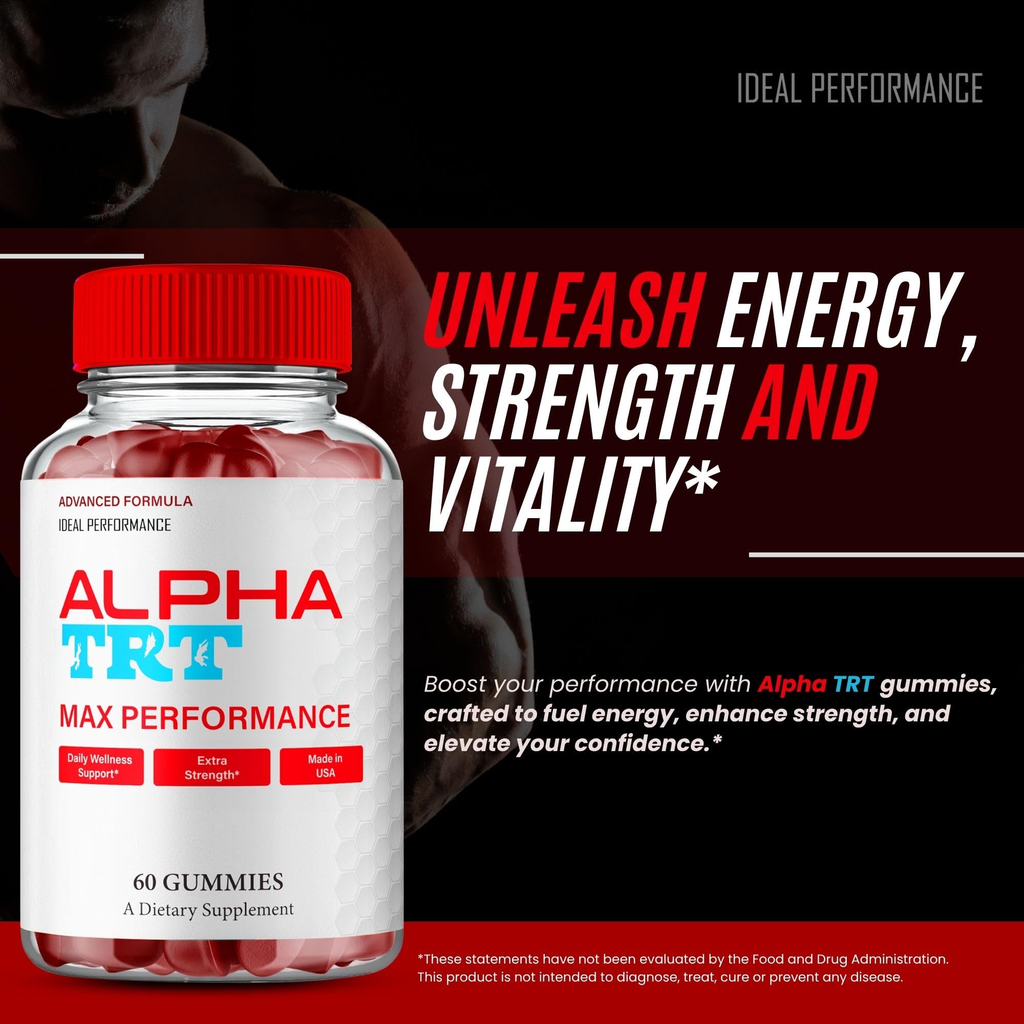 IDEAL PERFORMANCE Alpha TRT Gummies served with water for convenient dose.
