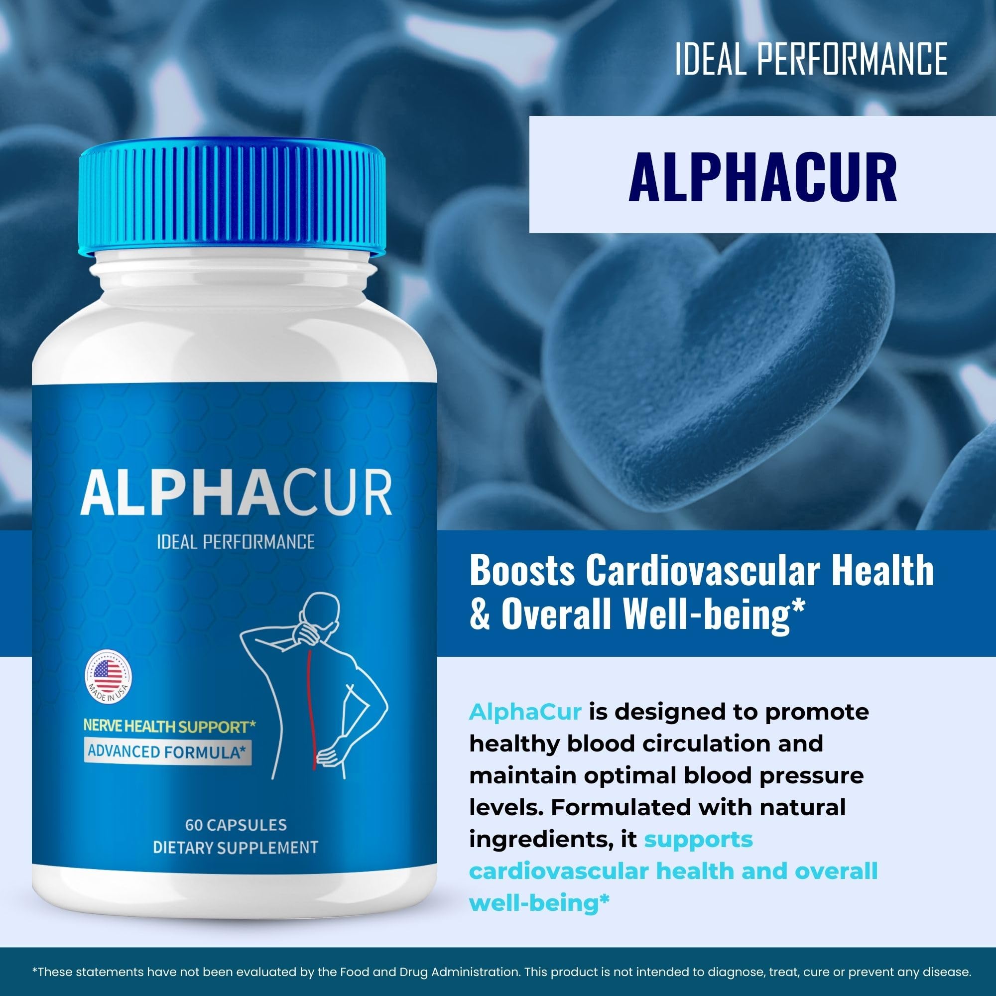 IDEAL PERFORMANCE AlphaCur label details highlighting ingredients and purpose.