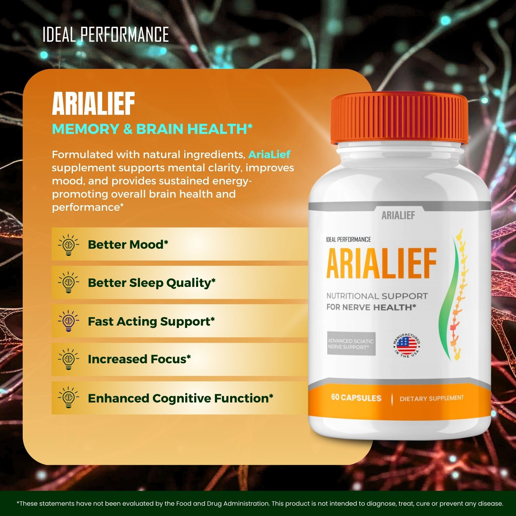 IDEAL PERFORMANCE Arialief 3-pack packaging shown for an ongoing focus routine.