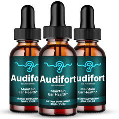 IDEAL PERFORMANCE Audifort tinnitus drops bottle for daily ear health support.