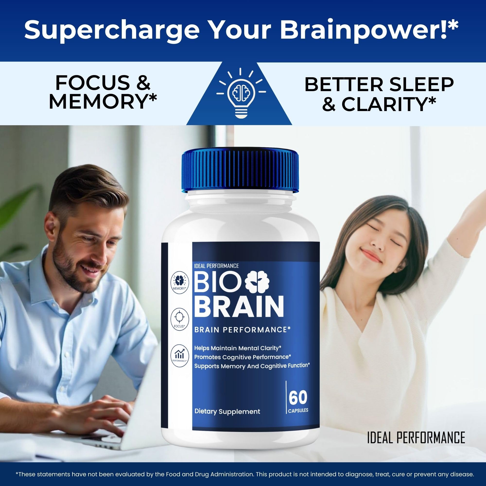 IDEAL PERFORMANCE Bio Brain Capsules bottle on shelf emphasizing brain health