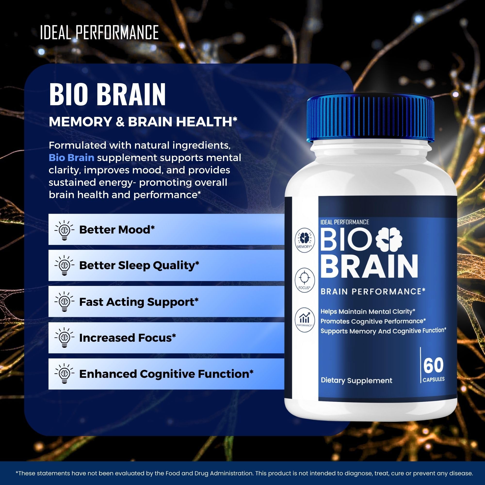 Bio Brain Capsules pack shot with bottle and box for daily routine