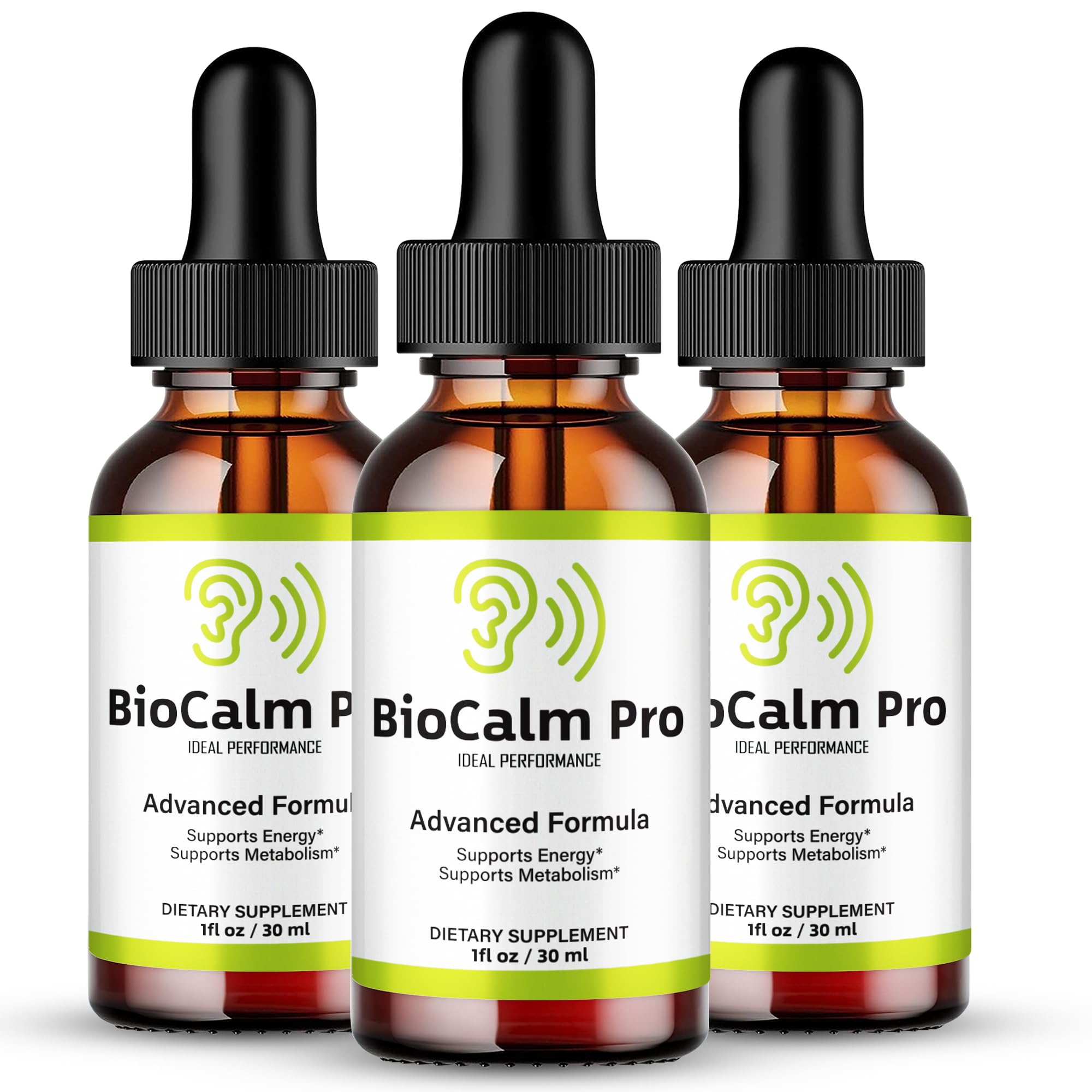 IDEAL PERFORMANCE Bio Calm Pro Tinnitus Drops bottle front view for easy use