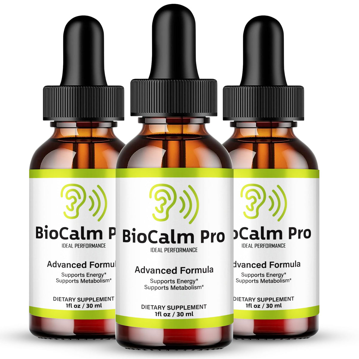 IDEAL PERFORMANCE Bio Calm Pro Tinnitus Drops bottle front view for easy use