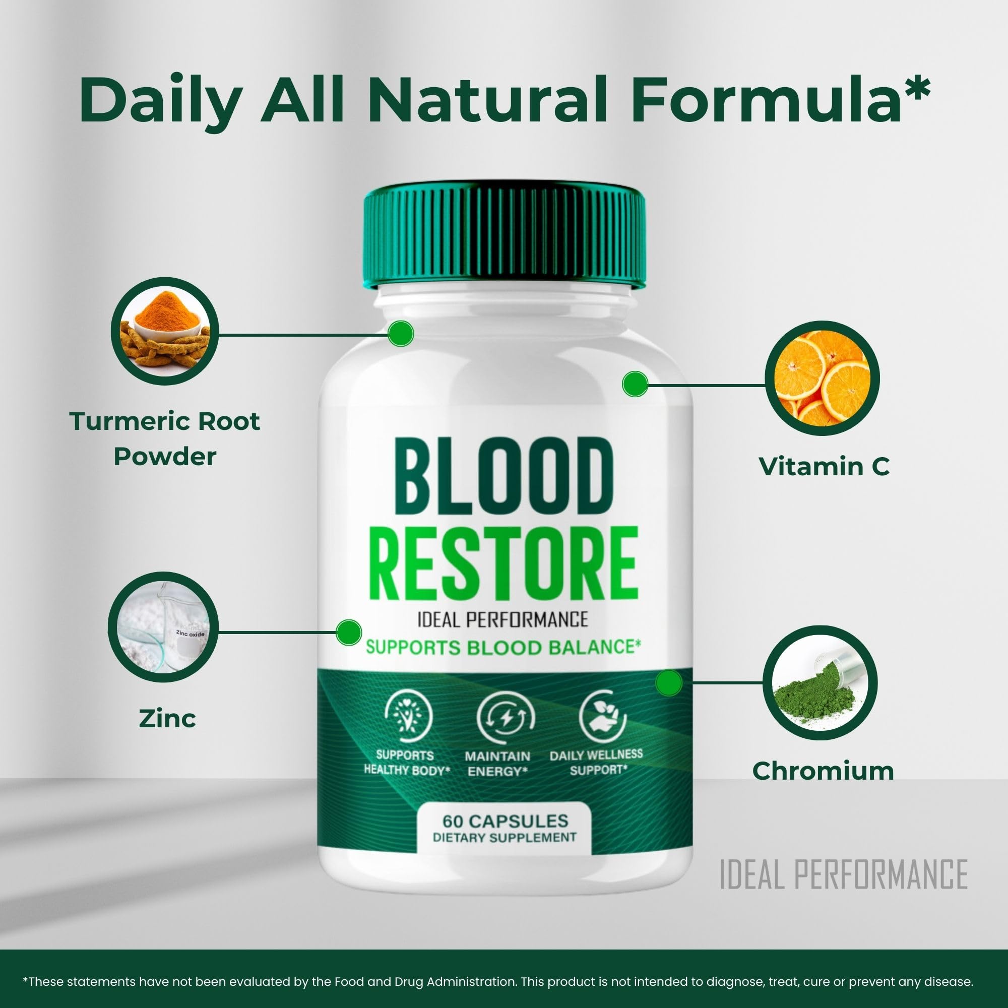 IDEAL PERFORMANCE Blood Restore Capsules packaging box conveys premium quality.