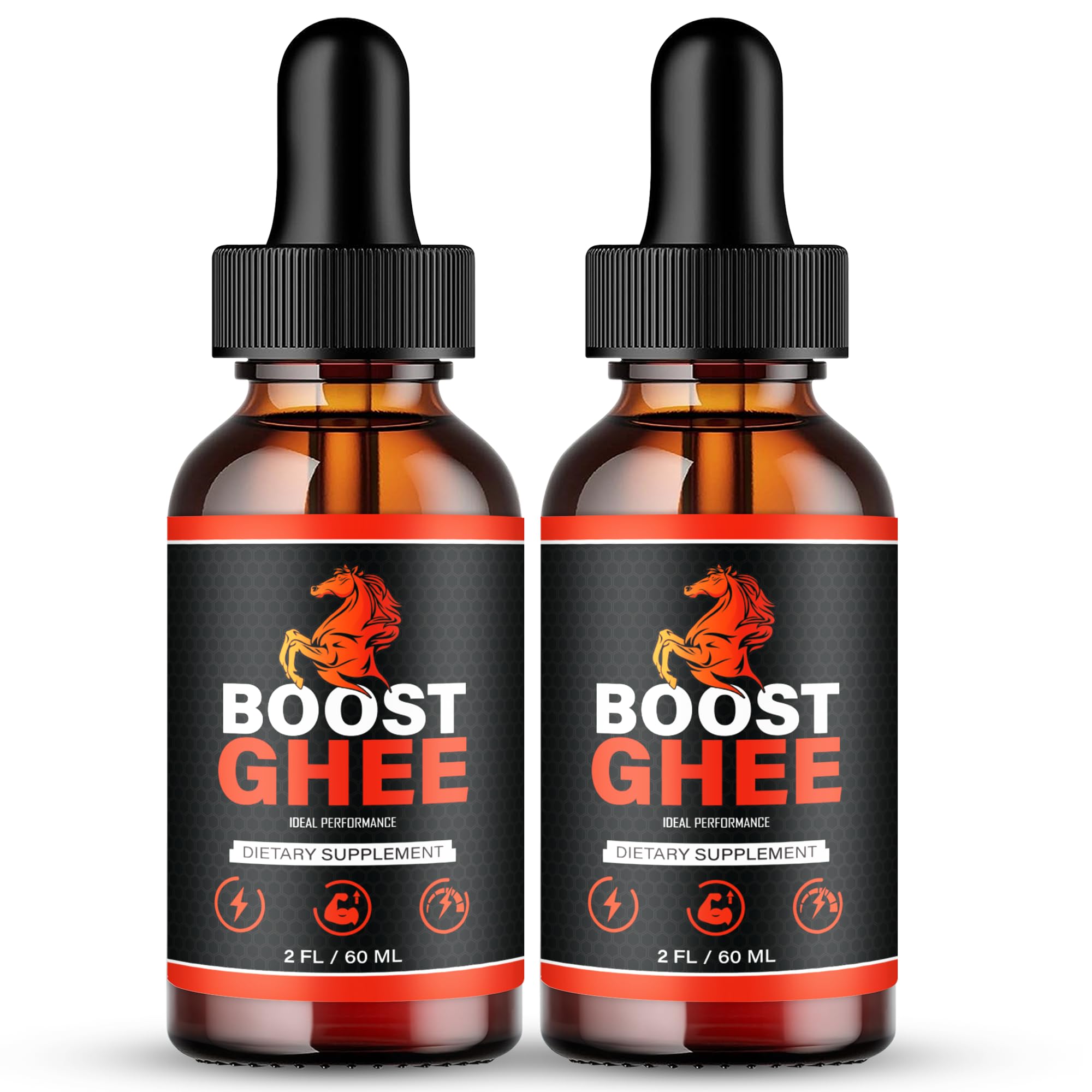 IDEAL PERFORMANCE Boost Ghee Drops bottle shown for convenient daily energy support.