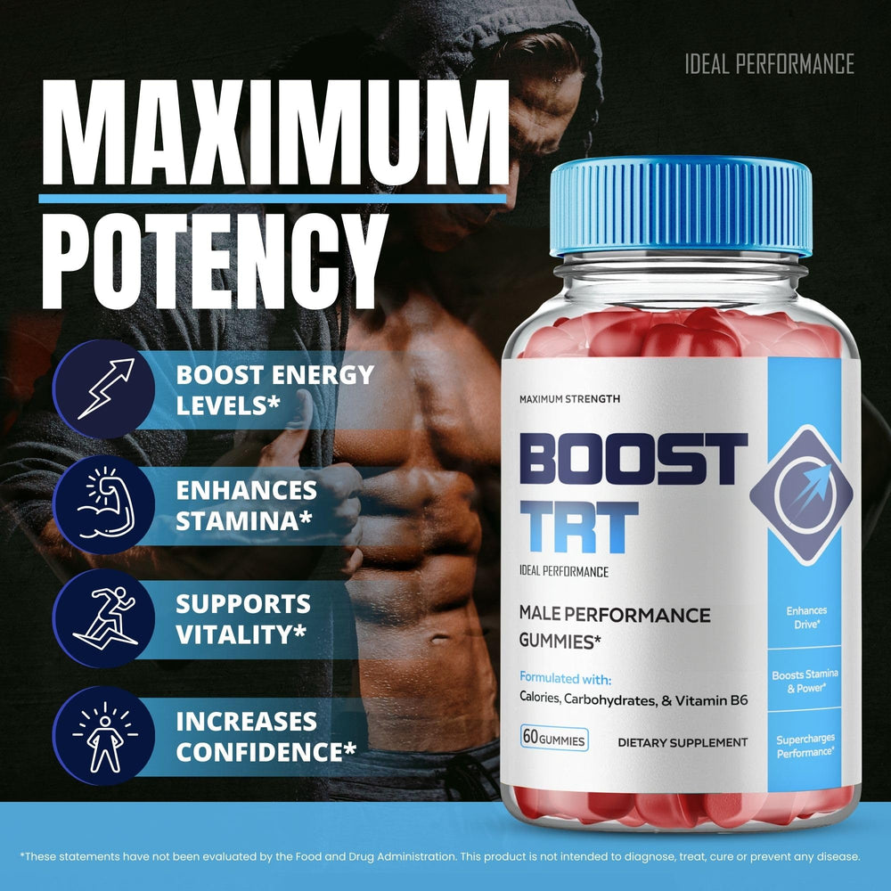 IDEAL PERFORMANCE Boost TRT Gummies label detail emphasizes official branding and all natural approach.