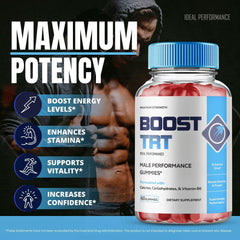 IDEAL PERFORMANCE Boost TRT Gummies label detail emphasizes official branding and all natural approach.